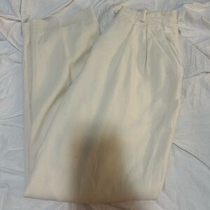 Petite Jones New York Pleated Cream Linen Trousers